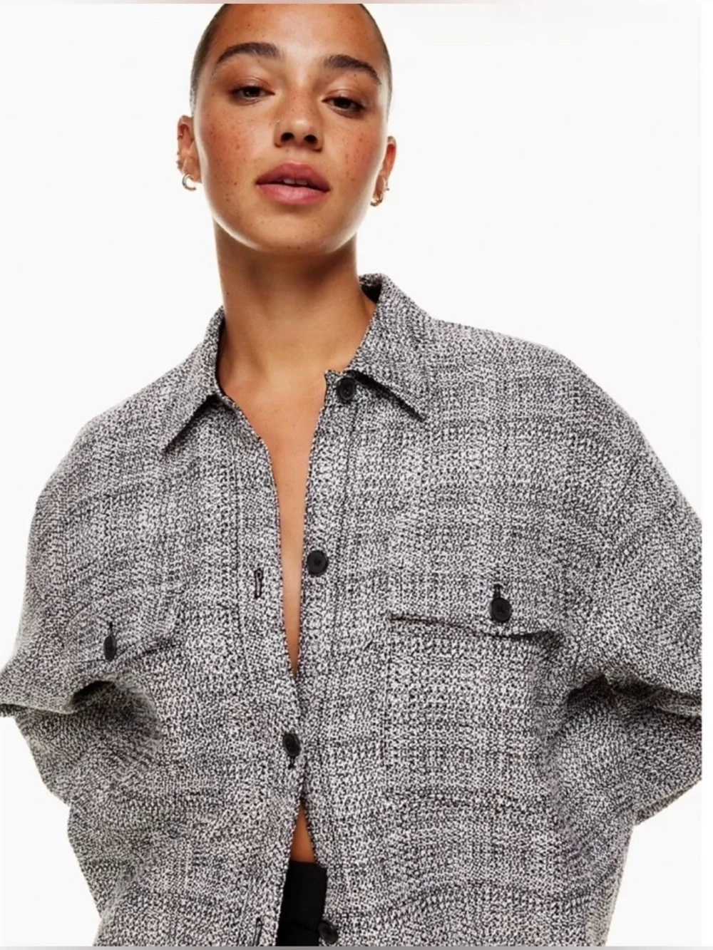 Aritzia Babaton Joan Shirt Women Sz 2 Tweed Jacket Shacket Linen Blend Textured